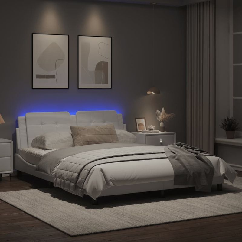 Casa si Gradina - Mobilier - Paturi si accesorii - Paturi - Cadru de pat cu lumini LED, alb, 160x200 cm, piele ecologica - Infinity.ro