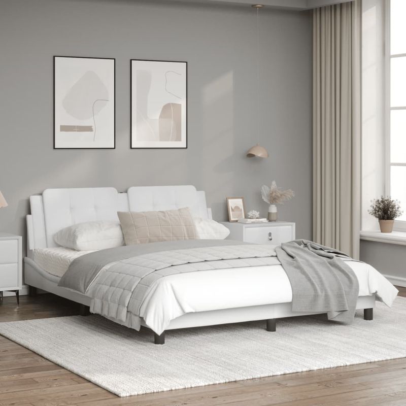 Casa si Gradina - Mobilier - Paturi si accesorii - Paturi - Cadru de pat cu lumini LED, alb, 160x200 cm, piele ecologica - Infinity.ro
