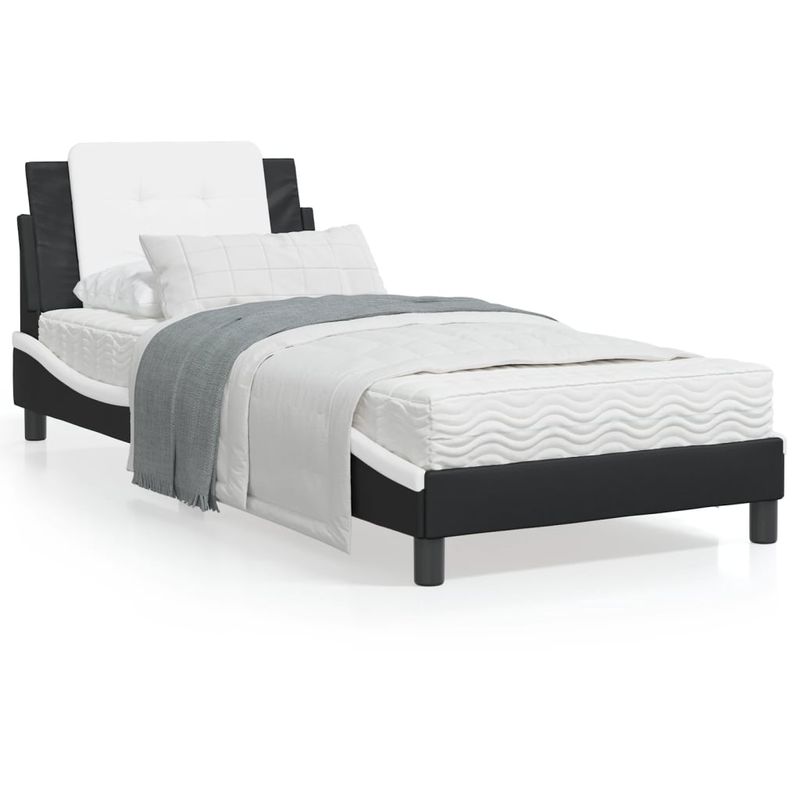 Casa si Gradina - Mobilier - Paturi si accesorii - Paturi - Cadru de pat cu LED, negru si alb, 100x200 cm, piele ecologica - Infinity.ro