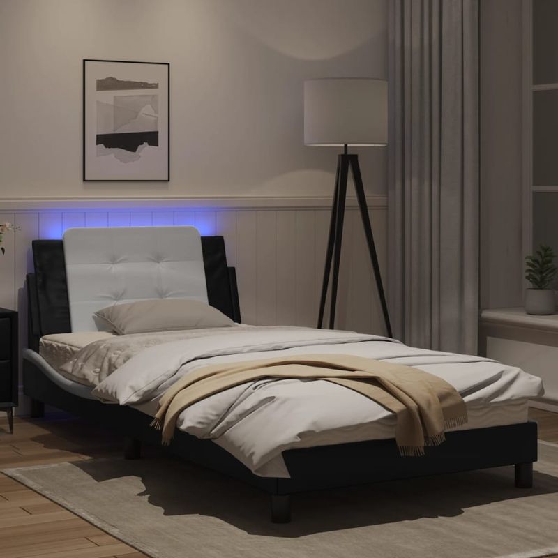 Casa si Gradina - Mobilier - Paturi si accesorii - Paturi - Cadru de pat cu LED, negru si alb, 100x200 cm, piele ecologica - Infinity.ro
