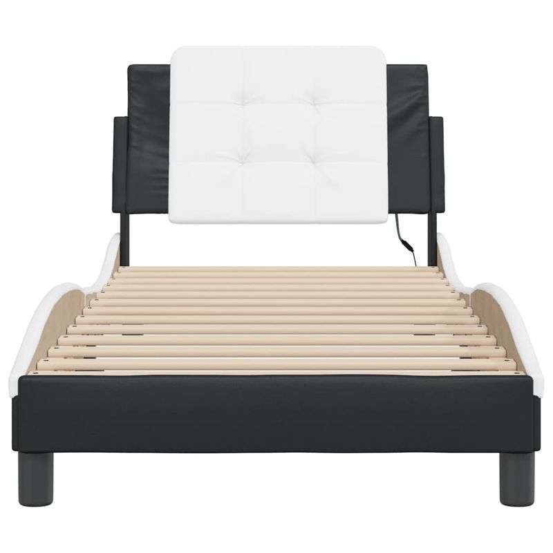 Casa si Gradina - Mobilier - Paturi si accesorii - Paturi - Cadru de pat cu LED, negru si alb, 100x200 cm, piele ecologica - Infinity.ro