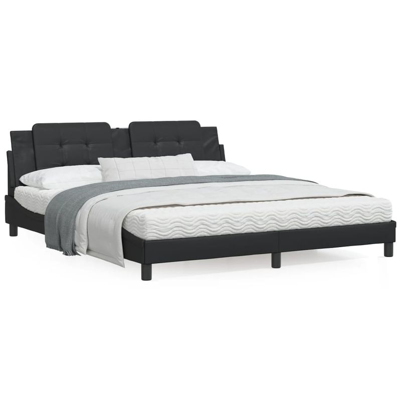 Casa si Gradina - Mobilier - Paturi si accesorii - Paturi - Cadru de pat cu tablie, negru, 180x200 cm, piele ecologica - Infinity.ro