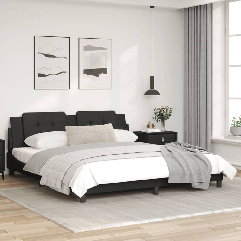 Casa si Gradina - Mobilier - Paturi si accesorii - Paturi - Cadru de pat cu tablie, negru, 180x200 cm, piele ecologica - Infinity.ro