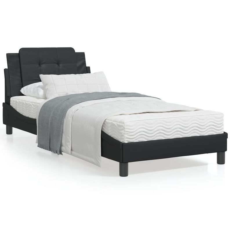 Casa si Gradina - Mobilier - Paturi si accesorii - Paturi - Cadru de pat cu lumini LED, negru, 100x200 cm, piele ecologica - Infinity.ro
