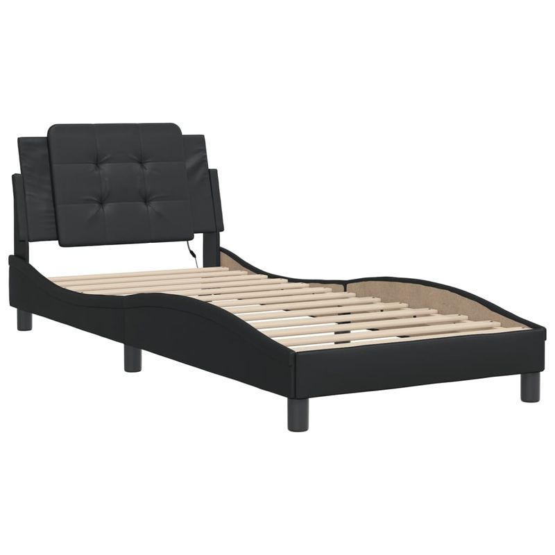 Casa si Gradina - Mobilier - Paturi si accesorii - Paturi - Cadru de pat cu lumini LED, negru, 100x200 cm, piele ecologica - Infinity.ro