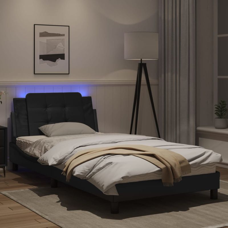 Casa si Gradina - Mobilier - Paturi si accesorii - Paturi - Cadru de pat cu lumini LED, negru, 100x200 cm, piele ecologica - Infinity.ro