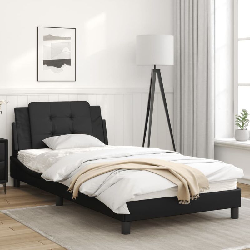 Casa si Gradina - Mobilier - Paturi si accesorii - Paturi - Cadru de pat cu lumini LED, negru, 100x200 cm, piele ecologica - Infinity.ro