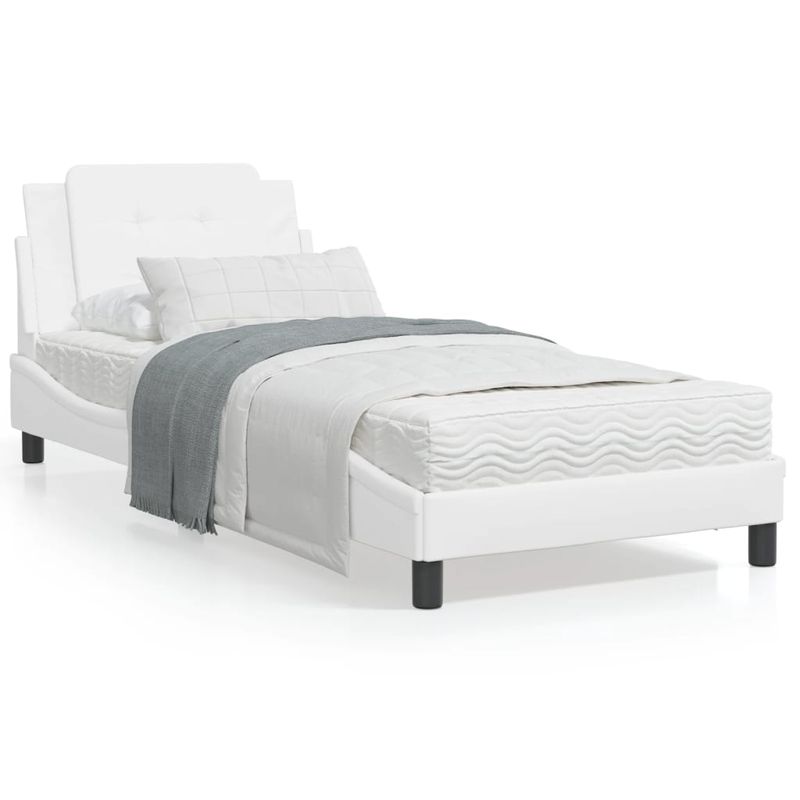 Casa si Gradina - Mobilier - Paturi si accesorii - Paturi - Cadru de pat cu tablie, alb, 100x200 cm, piele ecologica - Infinity.ro