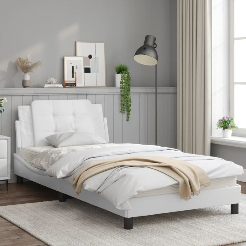 Casa si Gradina - Mobilier - Paturi si accesorii - Paturi - Cadru de pat cu tablie, alb, 100x200 cm, piele ecologica - Infinity.ro