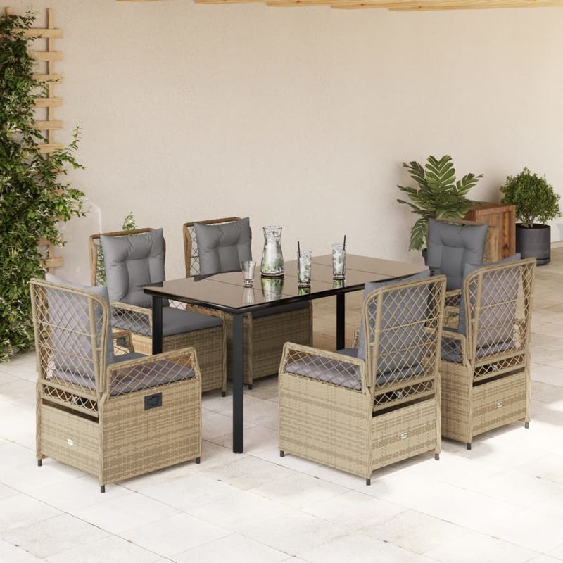 Casa si Gradina - Gradina si terasa - Mobilier exterior - Seturi mobila gradina - Set de masa pentru gradina, 7 piese, cu perne, bej, poliratan - Infinity.ro
