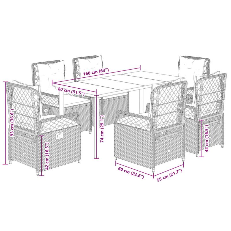 Casa si Gradina - Gradina si terasa - Mobilier exterior - Seturi mobila gradina - Set de masa pentru gradina, 7 piese, cu perne, bej, poliratan - Infinity.ro