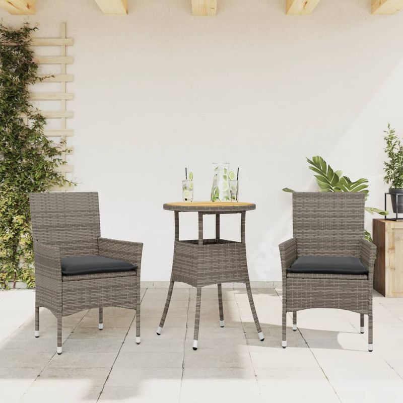 Casa si Gradina - Gradina si terasa - Mobilier exterior - Seturi mobila gradina - Set mobilier gradina cu perne 3 piese gri poliratan/lemn acacia - Infinity.ro