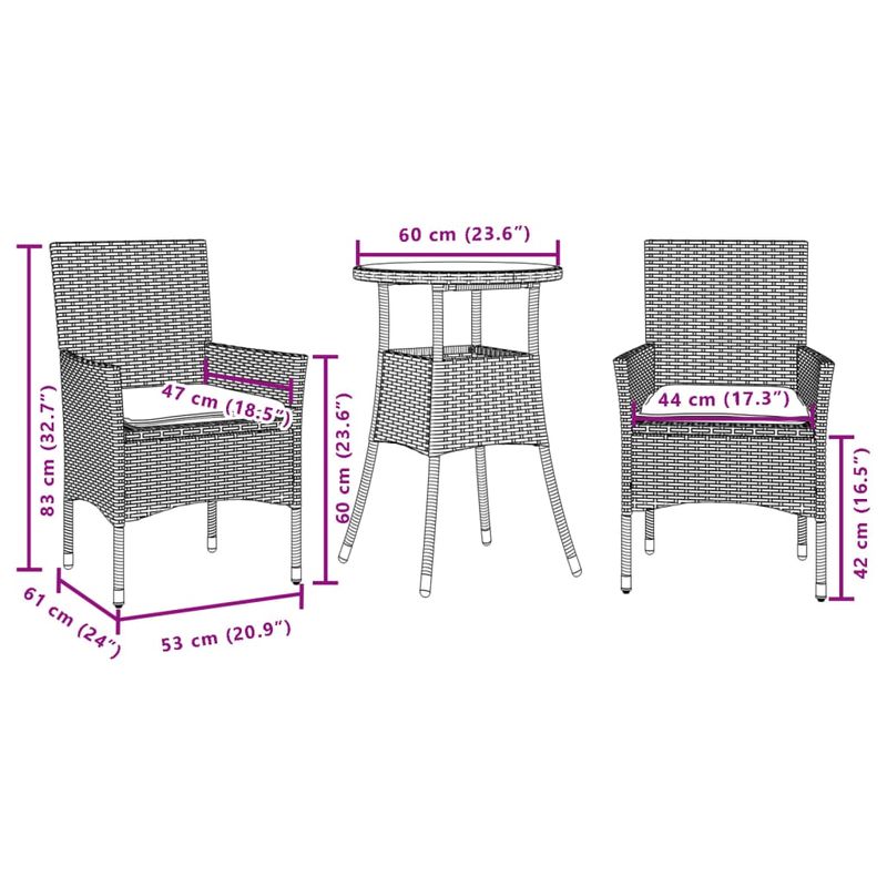Casa si Gradina - Gradina si terasa - Mobilier exterior - Seturi mobila gradina - Set mobilier gradina cu perne 3 piese gri poliratan/lemn acacia - Infinity.ro