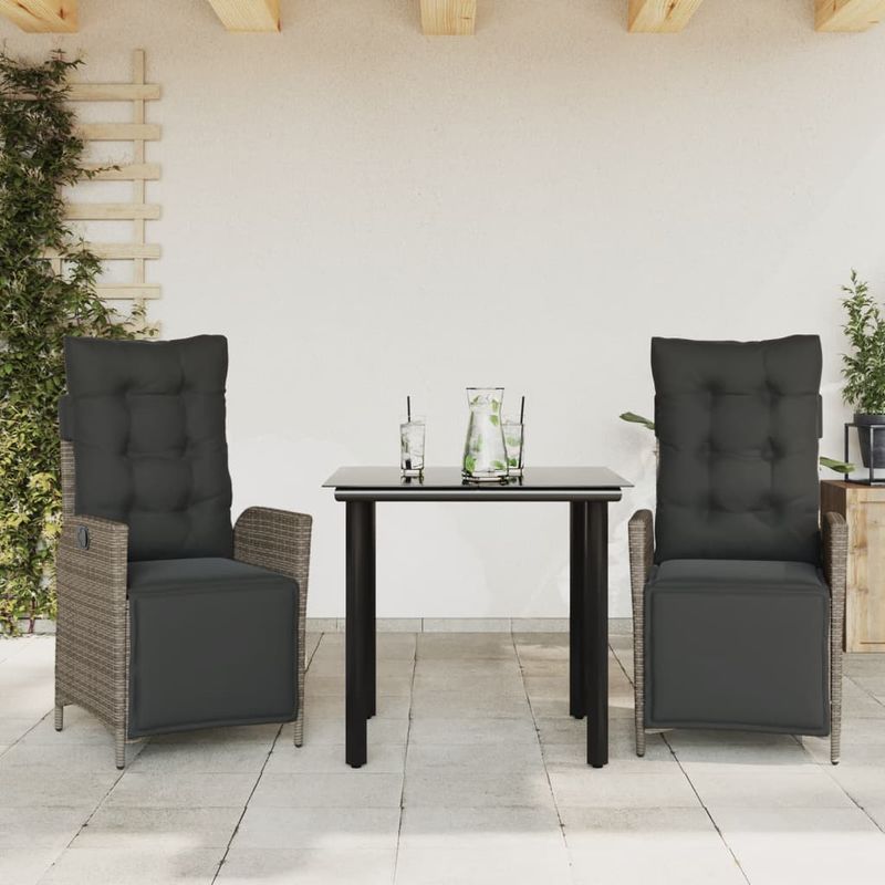 Casa si Gradina - Gradina si terasa - Mobilier exterior - Seturi mobila gradina - Set mobilier de gradina cu perne, 3 piese, gri, poliratan - Infinity.ro