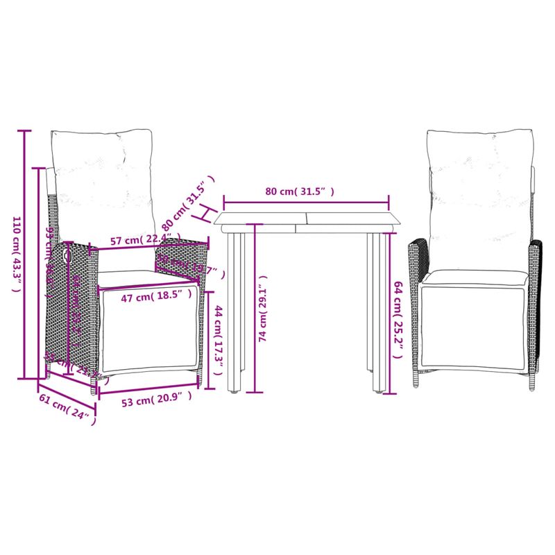 Casa si Gradina - Gradina si terasa - Mobilier exterior - Seturi mobila gradina - Set mobilier de gradina cu perne, 3 piese, gri, poliratan - Infinity.ro