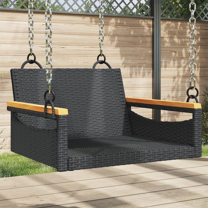 Casa si Gradina - Gradina si terasa - Mobilier exterior - Bancute de gradina - Banca de balansoar, negru, 63x62x40 cm, poliratan, model cotiere cu design rotund - Infinity.ro