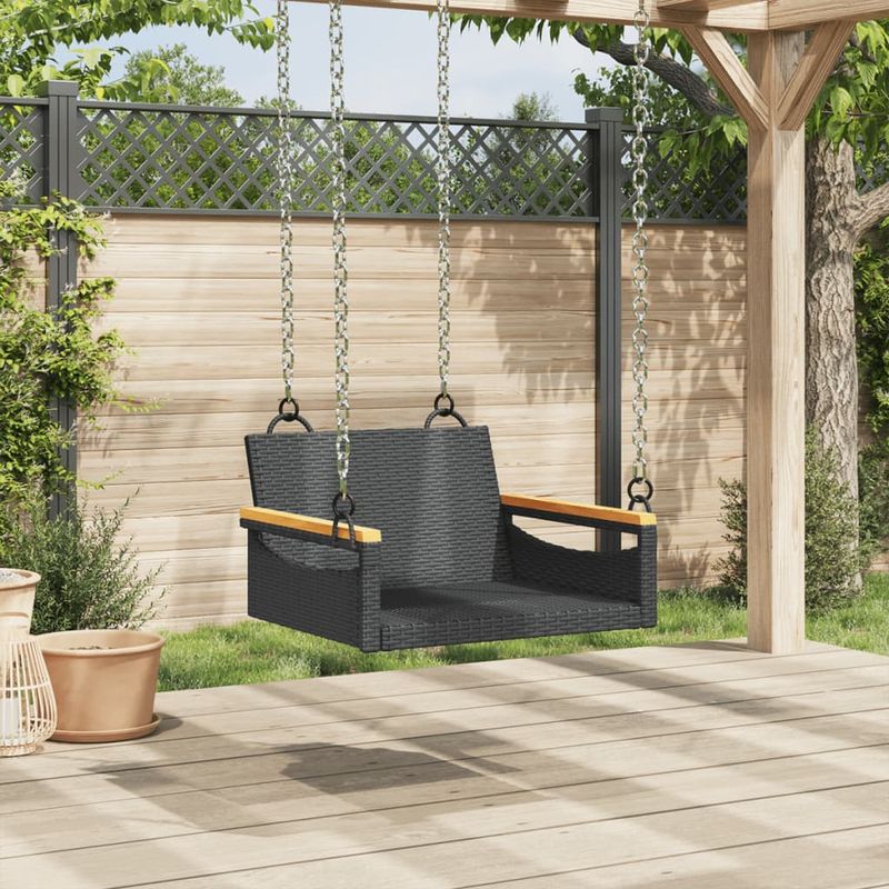 Casa si Gradina - Gradina si terasa - Mobilier exterior - Bancute de gradina - Banca de balansoar, negru, 63x62x40 cm, poliratan, model cotiere cu design rotund - Infinity.ro