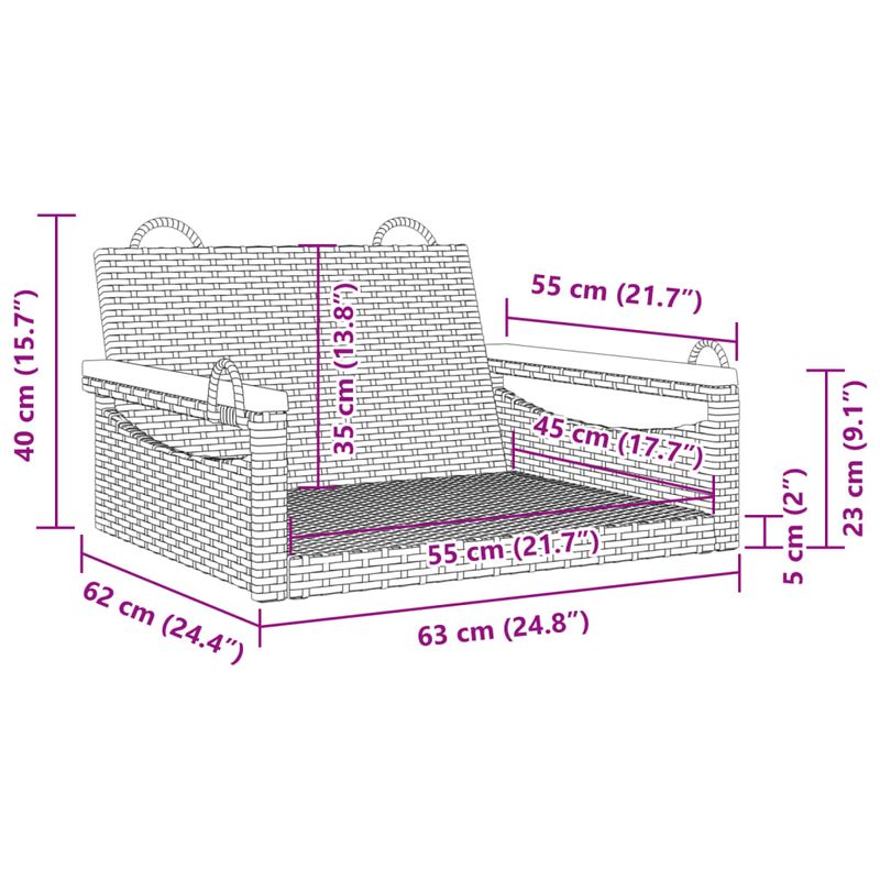 Casa si Gradina - Gradina si terasa - Mobilier exterior - Bancute de gradina - Banca de balansoar, negru, 63x62x40 cm, poliratan, model cotiere cu design rotund - Infinity.ro