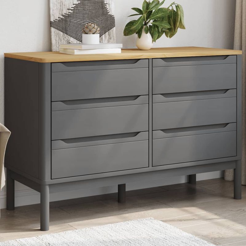 Casa si Gradina - Mobilier - Comode si corpuri - Comode - Comoda cu sertare „FLORO”, gri, lemn masiv de pin - Infinity.ro