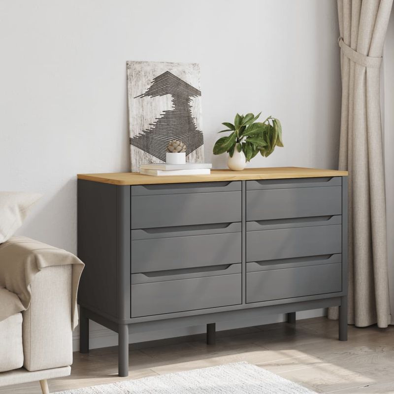 Casa si Gradina - Mobilier - Comode si corpuri - Comode - Comoda cu sertare „FLORO”, gri, lemn masiv de pin - Infinity.ro