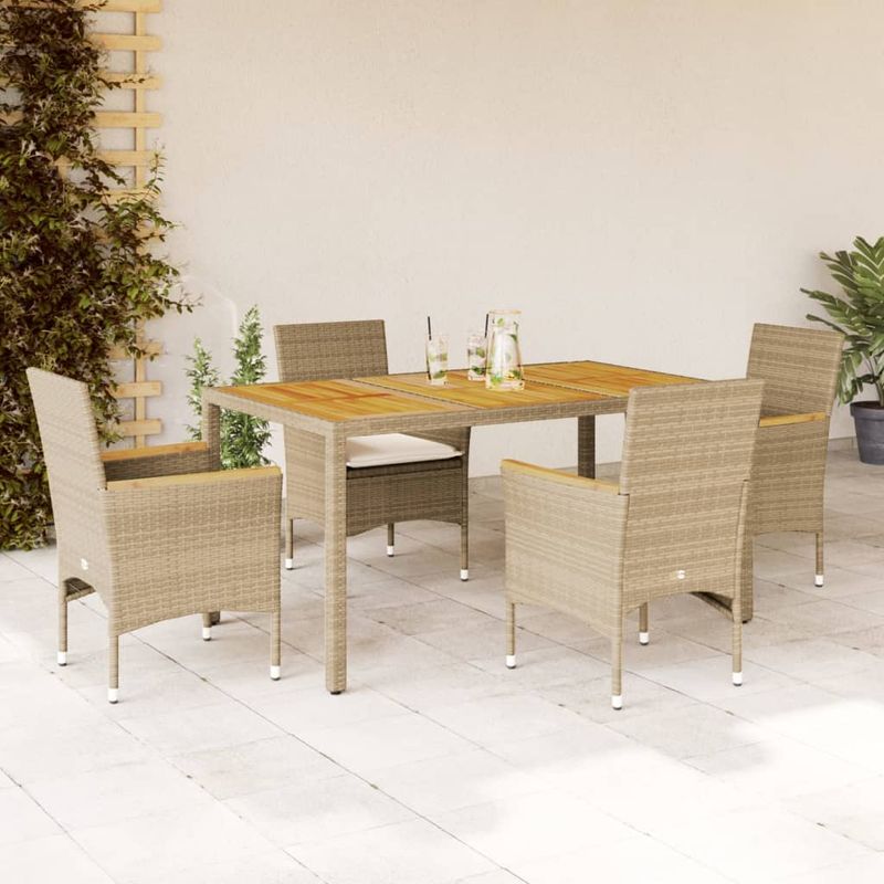 Casa si Gradina - Gradina si terasa - Mobilier exterior - Seturi mobila gradina - Set mobilier gradina cu perne 5 piese bej poliratan/lemn acacia - Infinity.ro