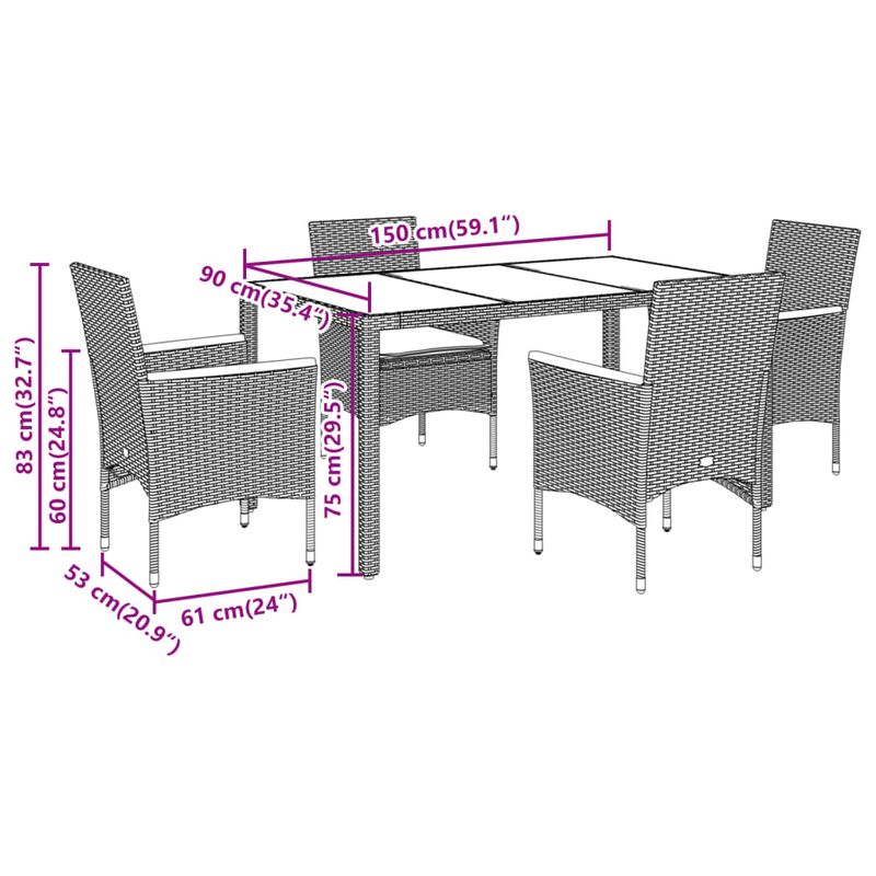 Casa si Gradina - Gradina si terasa - Mobilier exterior - Seturi mobila gradina - Set mobilier gradina cu perne 5 piese bej poliratan/lemn acacia - Infinity.ro