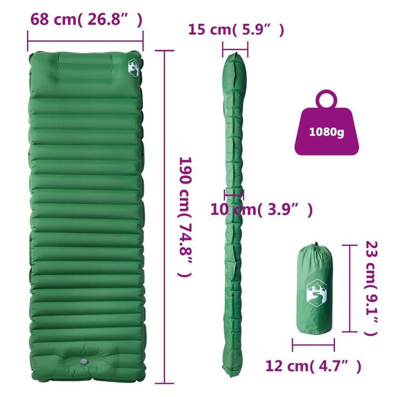 Sport si Outdoor - Camping - Saltele si accesorii pentru somn - Saltele camping - Saltea de camping auto-gonflabila, cu perna integrata, verde - Infinity.ro