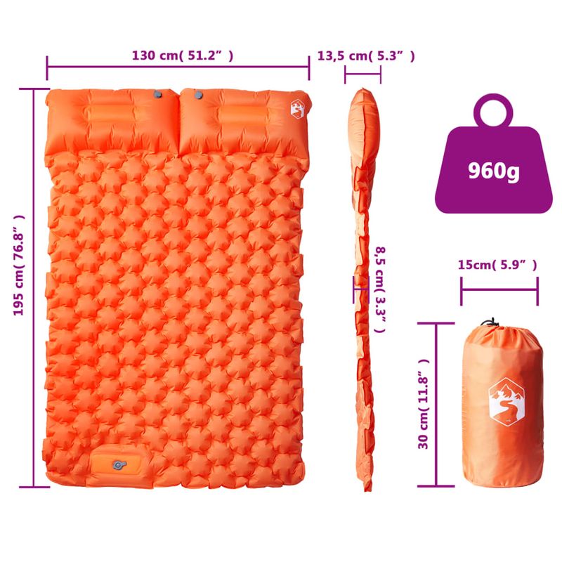 Sport si Outdoor - Camping - Saltele si accesorii pentru somn - Saltele camping - Saltea camping auto-gonflabila cu perne, 2 persoane, portocaliu - Infinity.ro