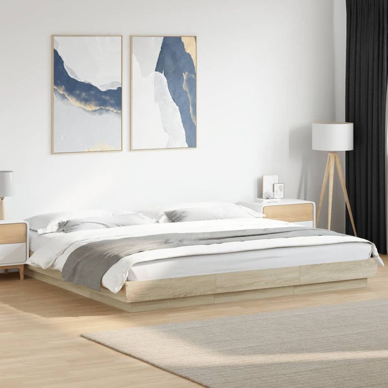 Casa si Gradina - Mobilier - Paturi si accesorii - Paturi - Cadru de pat cu LED stejar sonoma 180x200 cm lemn prelucrat - Infinity.ro