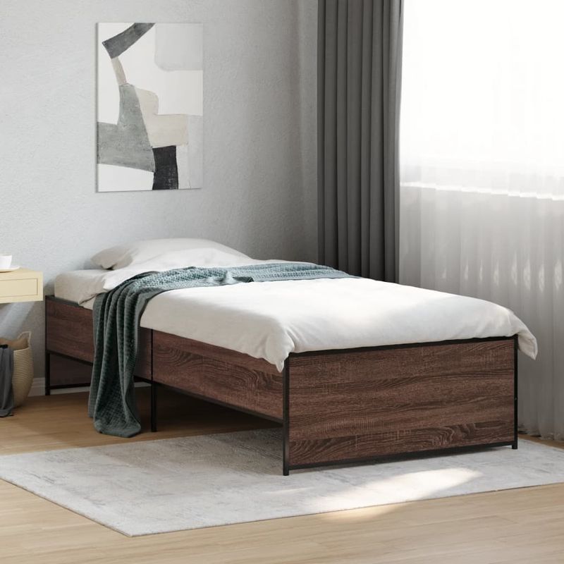 Casa si Gradina - Mobilier - Paturi si accesorii - Paturi - Cadru de pat, stejar maro, 90x200 cm, lemn prelucrat si metal - Infinity.ro