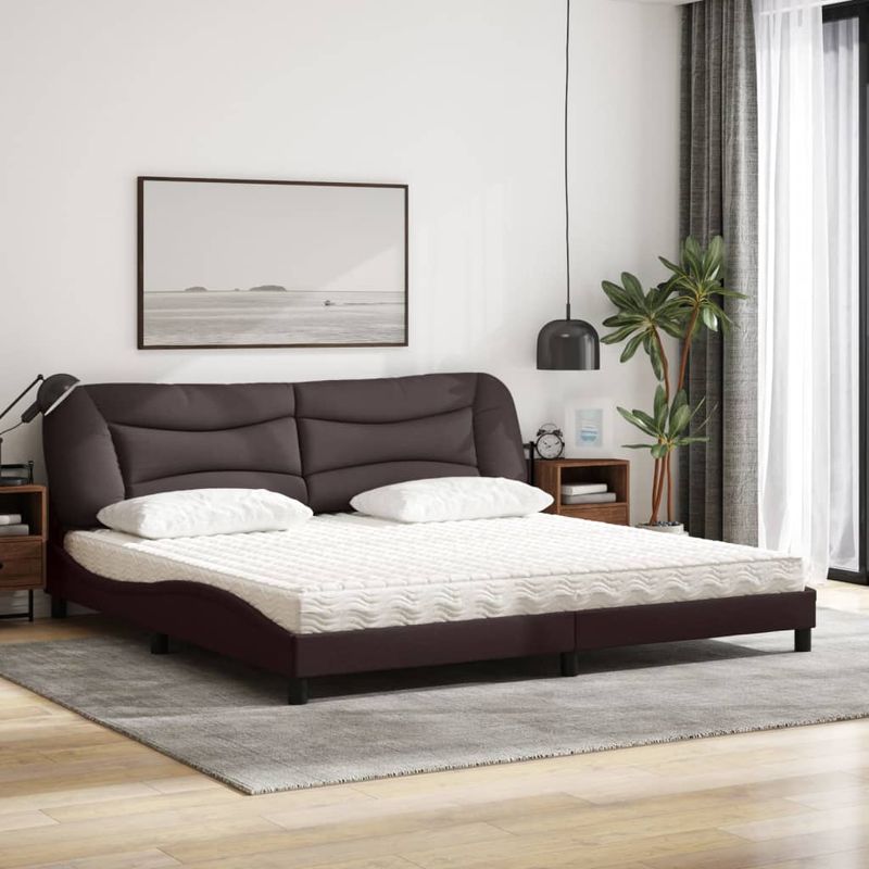 Casa si Gradina - Mobilier - Paturi si accesorii - Paturi - Pat cu saltea, maro inchis, 200x200 cm, textil - Infinity.ro