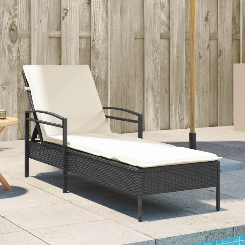 Casa si Gradina - Gradina si terasa - Mobilier exterior - Scaune si sezlonguri gradina - Sezlong cu perna, negru, 63x200x81 cm, poliratan - Infinity.ro