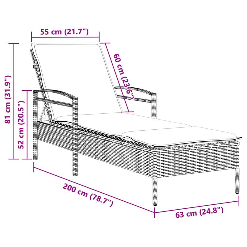 Casa si Gradina - Gradina si terasa - Mobilier exterior - Scaune si sezlonguri gradina - Sezlong cu perna, negru, 63x200x81 cm, poliratan - Infinity.ro