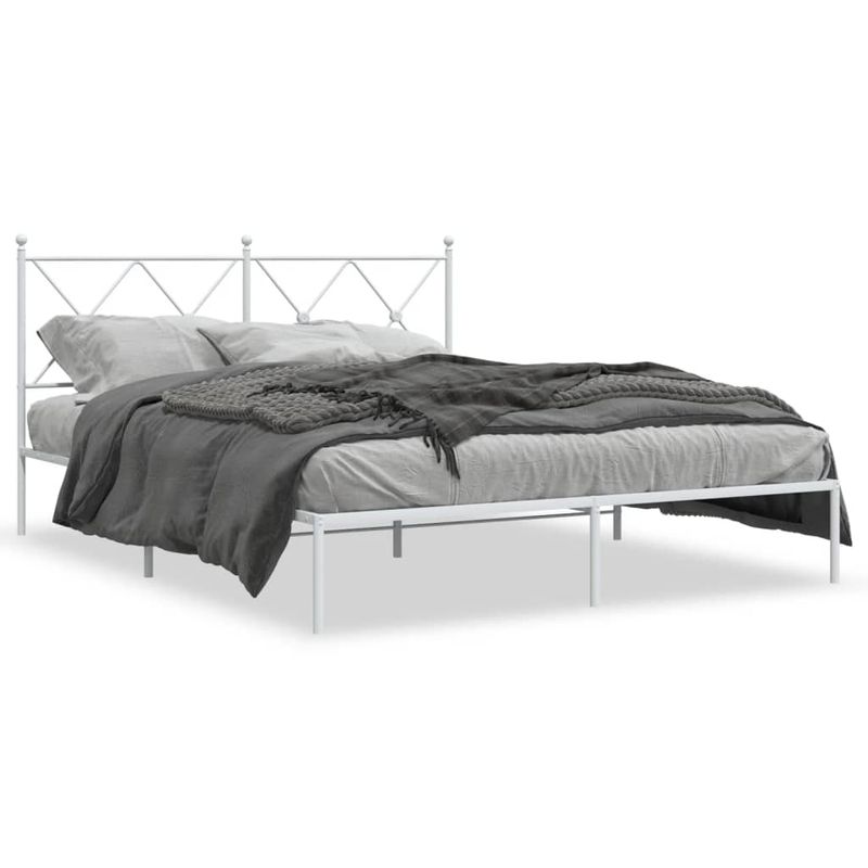 Casa si Gradina - Mobilier - Paturi si accesorii - Paturi - Cadru de pat metalic cu tablie, alb, 150x200 cm - Infinity.ro