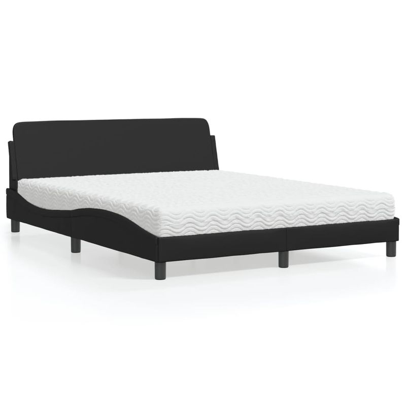 Casa si Gradina - Mobilier - Paturi si accesorii - Paturi - Pat cu saltea, negru, 160x200 cm, piele ecologica - Infinity.ro