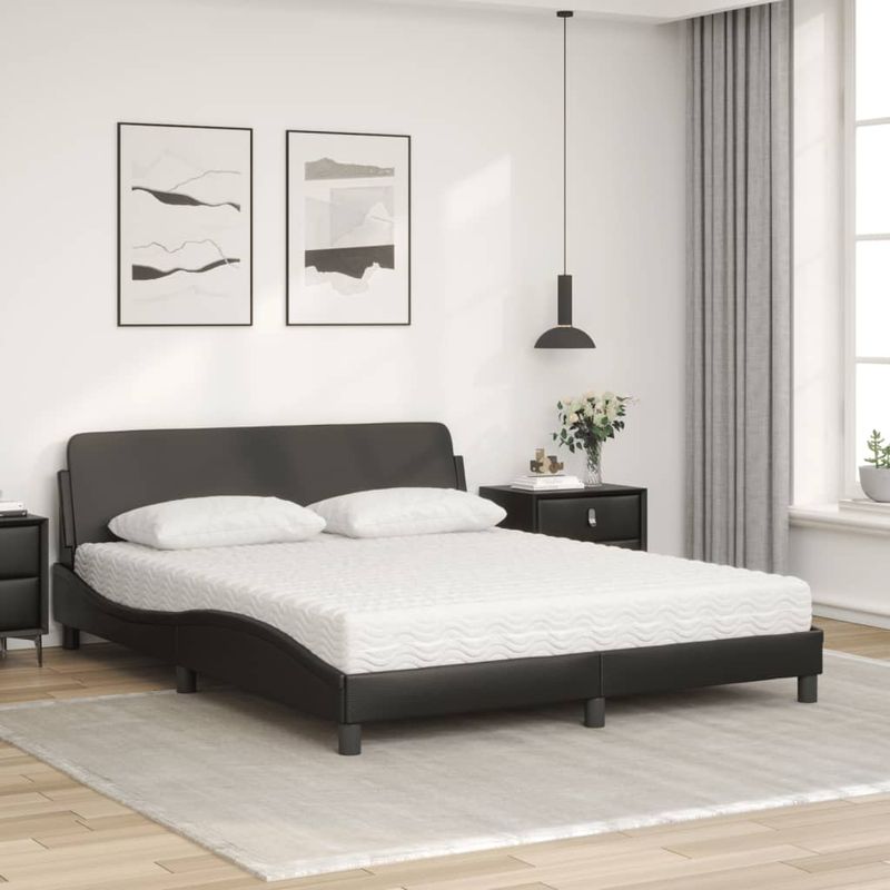 Casa si Gradina - Mobilier - Paturi si accesorii - Paturi - Pat cu saltea, negru, 160x200 cm, piele ecologica - Infinity.ro