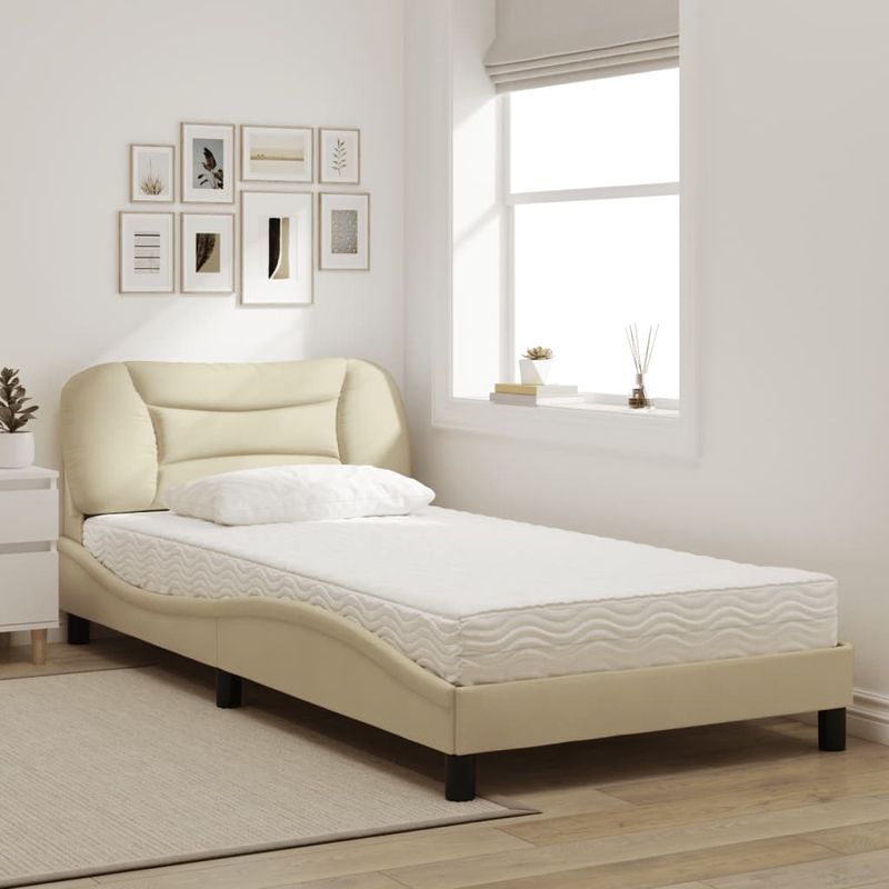 Casa si Gradina - Mobilier - Paturi si accesorii - Paturi - Pat cu saltea, crem, 100x200 cm, textil - Infinity.ro