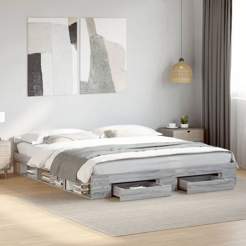 Casa si Gradina - Mobilier - Paturi si accesorii - Paturi - Cadru de pat cu sertare gri sonoma 180x200 cm lemn prelucrat - Infinity.ro