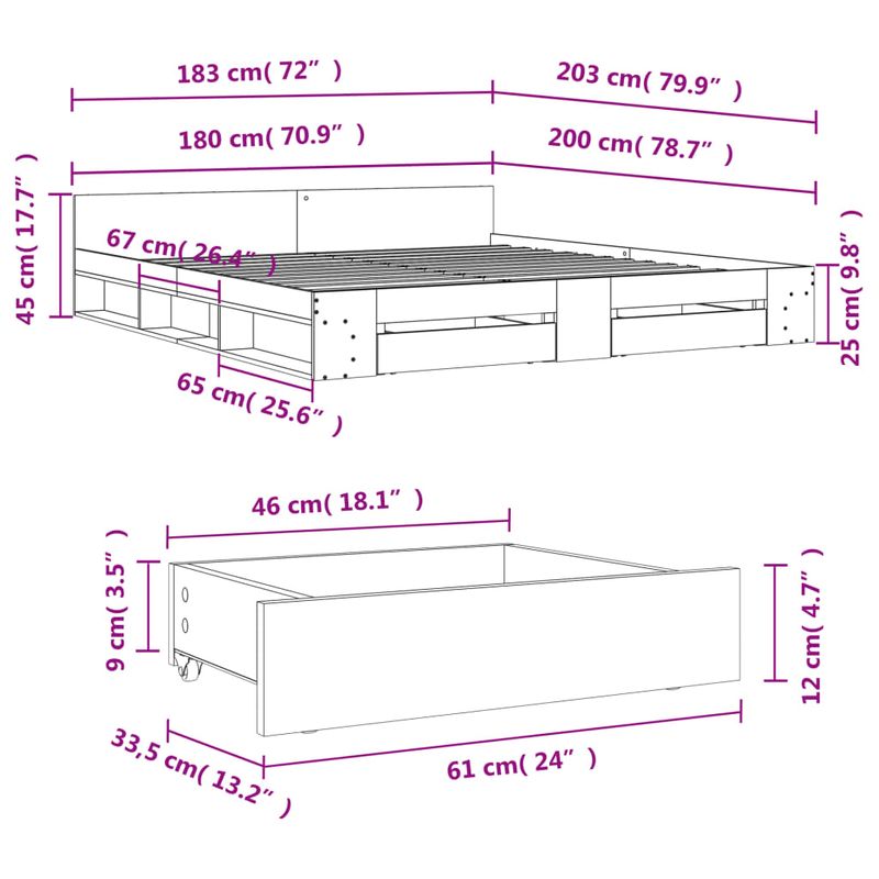 Casa si Gradina - Mobilier - Paturi si accesorii - Paturi - Cadru de pat cu sertare gri sonoma 180x200 cm lemn prelucrat - Infinity.ro
