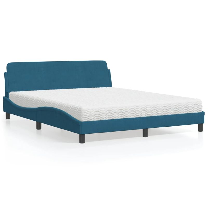 Casa si Gradina - Mobilier - Paturi si accesorii - Paturi - Pat cu saltea, albastru, 160x200 cm, catifea - Infinity.ro