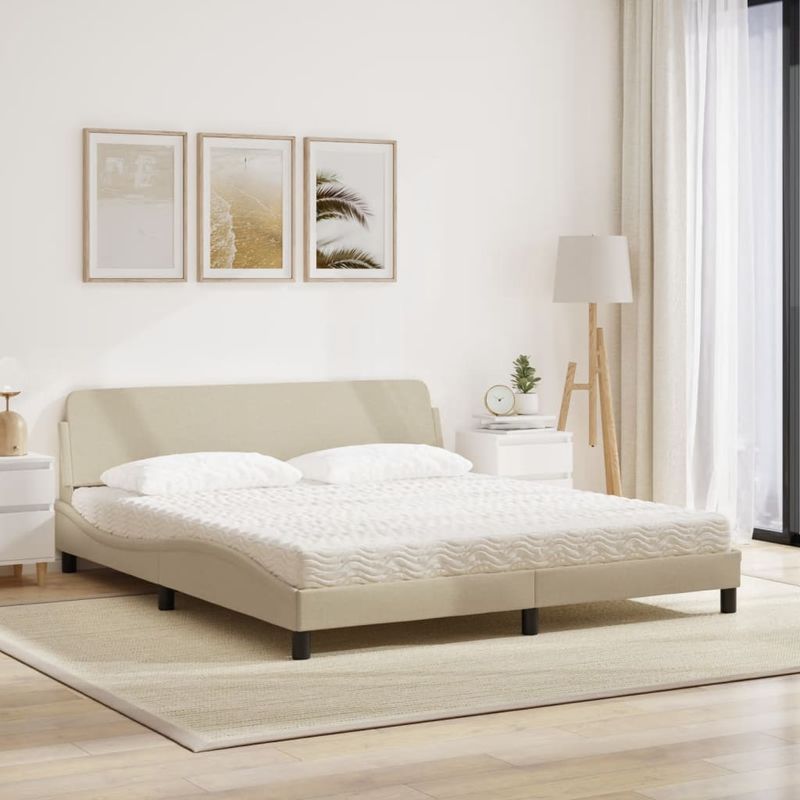 Casa si Gradina - Mobilier - Paturi si accesorii - Paturi - Pat cu saltea, crem, 180x200 cm, textil - Infinity.ro
