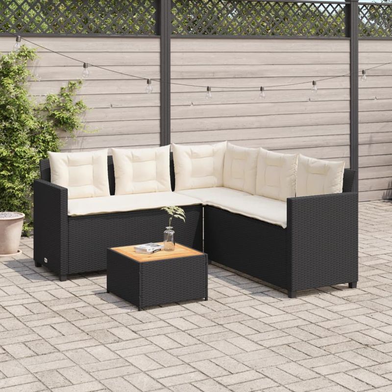 Casa si Gradina - Gradina si terasa - Mobilier exterior - Seturi mobila gradina - Canapea de gradina cu masa/perne, forma de L, poliratan negru - Infinity.ro