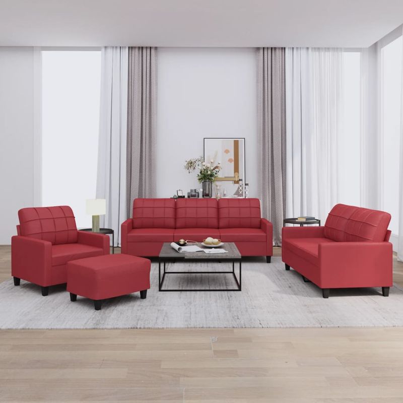 Casa si Gradina - Mobilier - Seturi de mobilier - Seturi living - Set de canapele cu perne, 4 piese, rosu vin, piele ecologica - Infinity.ro