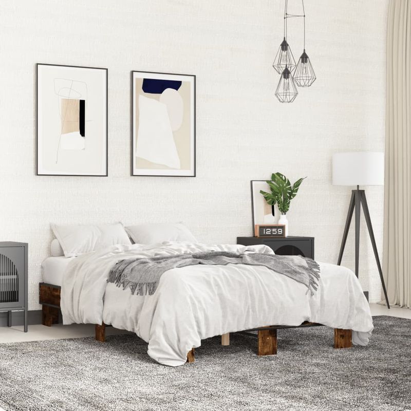 Casa si Gradina - Mobilier - Paturi si accesorii - Paturi - Cadru de pat, stejar fumuriu 120x200 cm lemn prelucrat si metal - Infinity.ro