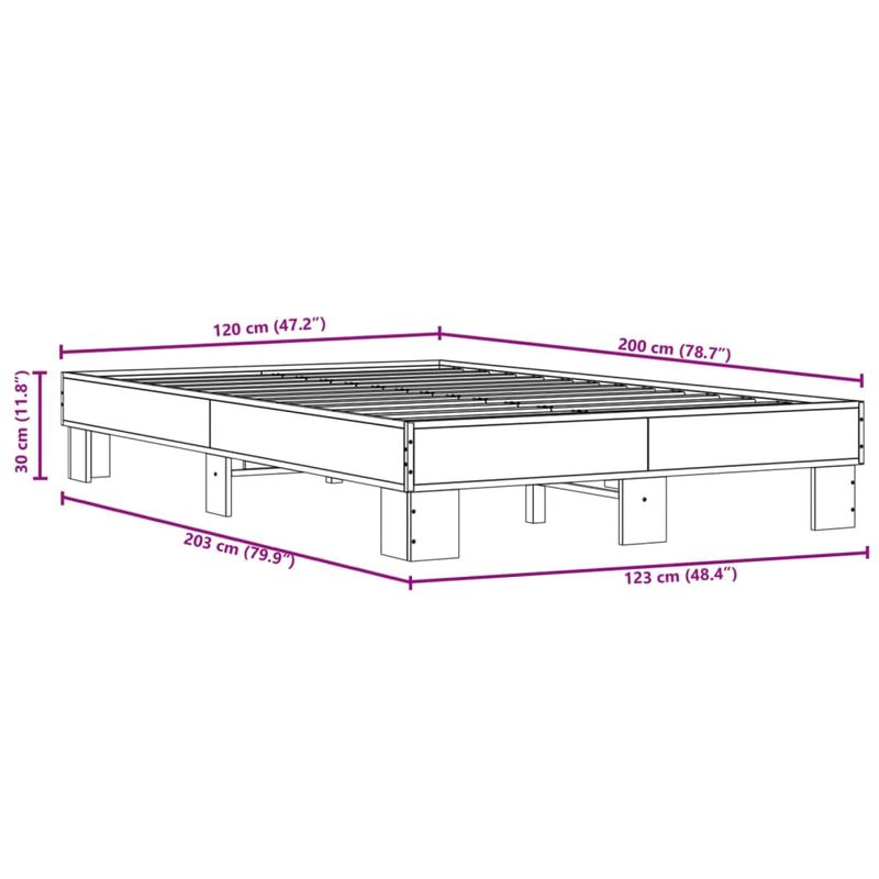 Casa si Gradina - Mobilier - Paturi si accesorii - Paturi - Cadru de pat, stejar fumuriu 120x200 cm lemn prelucrat si metal - Infinity.ro