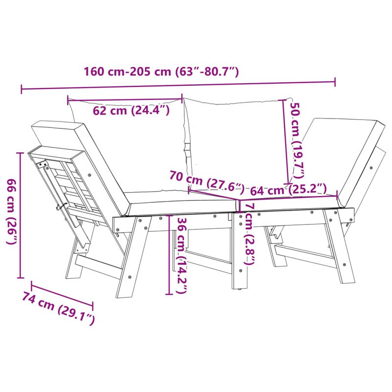Casa si Gradina - Gradina si terasa - Mobilier exterior - Bancute de gradina - Banca de gradina cu perne 2 in 1, lemn masiv de acacia, gri taupe - Infinity.ro