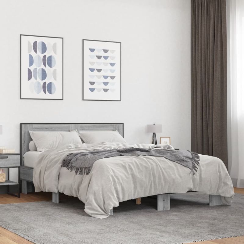 Casa si Gradina - Mobilier - Paturi si accesorii - Paturi - Cadru de pat, gri sonoma, 140x200 cm, lemn prelucrat si metal - Infinity.ro
