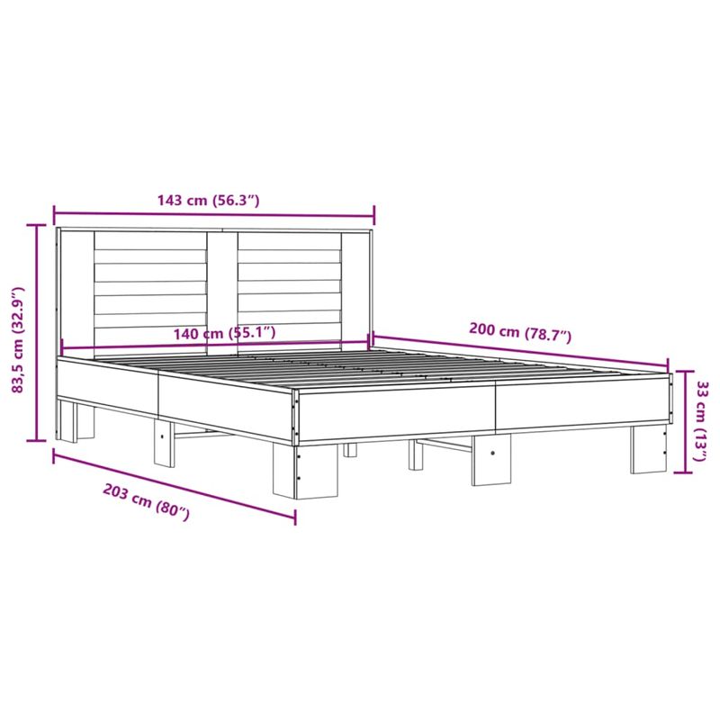 Casa si Gradina - Mobilier - Paturi si accesorii - Paturi - Cadru de pat, gri sonoma, 140x200 cm, lemn prelucrat si metal - Infinity.ro