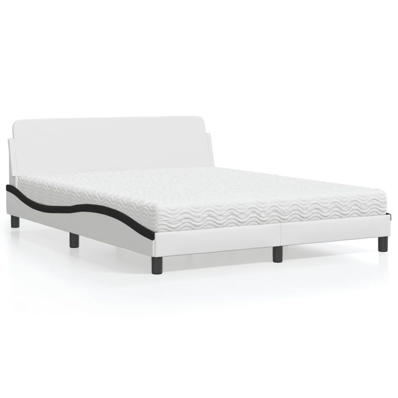 Casa si Gradina - Mobilier - Paturi si accesorii - Paturi - Pat cu saltea, alb si negru, 160x200 cm, piele ecologica - Infinity.ro