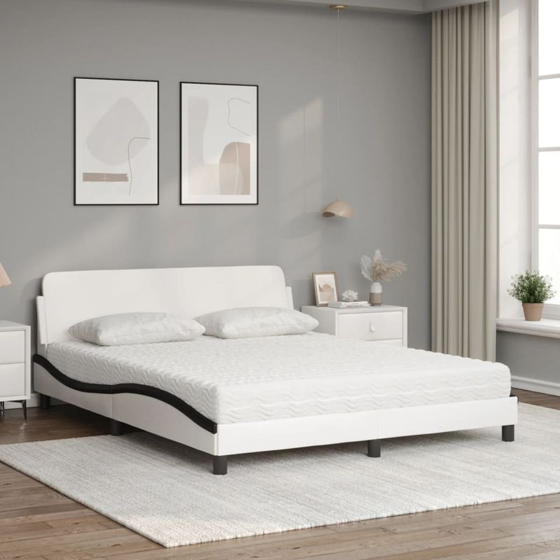 Casa si Gradina - Mobilier - Paturi si accesorii - Paturi - Pat cu saltea, alb si negru, 160x200 cm, piele ecologica - Infinity.ro